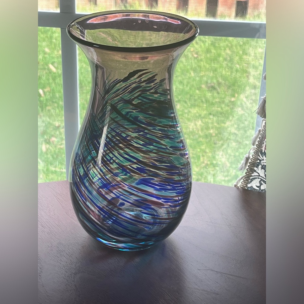 Vintage Hand blown spiral art glass murano style vase